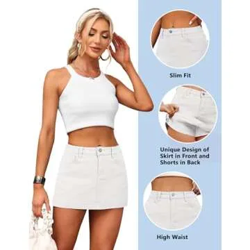 BISUAL Denim Skort for Women High Waist Mini Denim Skirt Casual Stretch Women Jean Skirt with Pockets