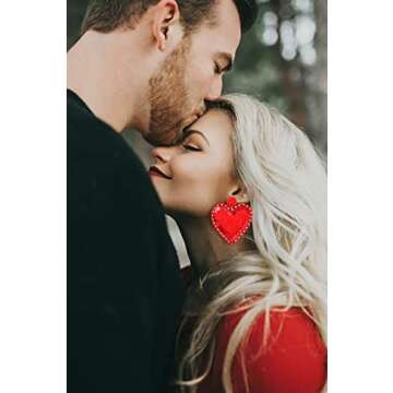 Beaded Valentine Earrings Statement Rhinestone Heart Beaded Drop Earrings Handmade Boho Sequin Love ...