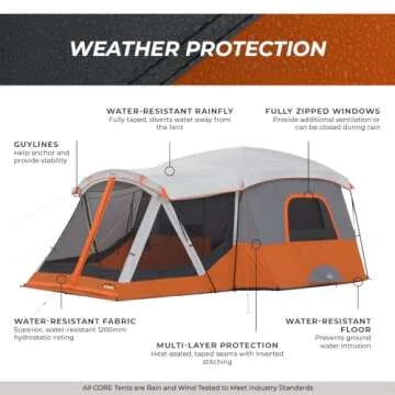 CORE 11 Person Cabin Tent | Spacious Family Camping Tent