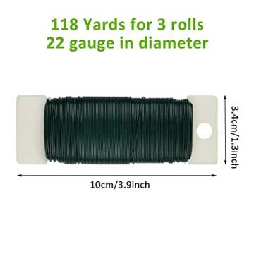 3 Pack Floral Wire, 118 Yards 22 Gauge Green Florist Wire, Flexible Green Wire Paddle Wire for Craft...