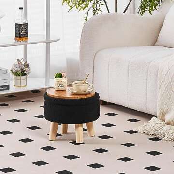 Wimarsbon Storage Ottoman, Modern Round Footrest with Soft Padded Seat, Teddy Velvet Footstool with ...