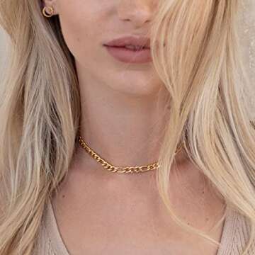 Dainty Layered Initial Choker Necklaces for Women Girls 14K Gold Plated Figaro Link Chain Faux Pearl Personalized Letter Disc Pendant Layering Gold Necklaces Gift Jewelry,E
