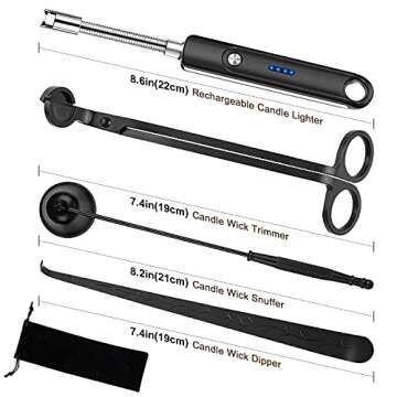 Lsnisni Candle Wick Cutter, Candle Snuffer and Wick Trimmer Black, Electric Candle Lighter Rechargeable, Candle Wick Dipper Accessory Set of 4, for Mom Birthday Gifts from Daughter