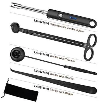 Lsnisni Candle Wick Cutter, Candle Snuffer and Wick Trimmer Black, Electric Candle Lighter Rechargeable, Candle Wick Dipper Accessory Set of 4, for Mom Birthday Gifts from Daughter