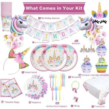 GONGYIHONG Unicorn Party Supplies for Girls - Unicorn Birthday Decorations with Plates Disposable Ta...