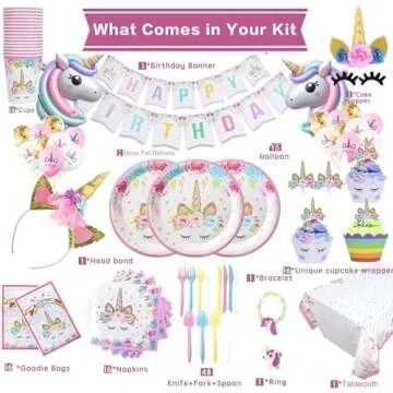 GONGYIHONG Unicorn Party Supplies for Girls - Unicorn Birthday Decorations with Plates Disposable Ta...