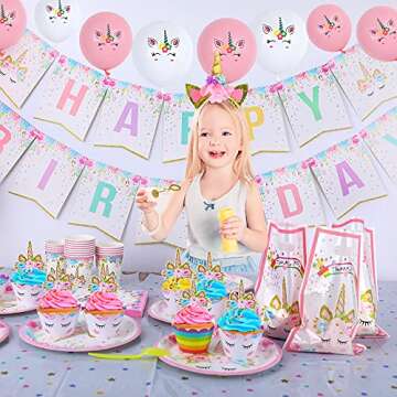 GONGYIHONG Unicorn Party Supplies for Girls - Unicorn Birthday Decorations with Plates Disposable Tableware for Unicorn Theme Party