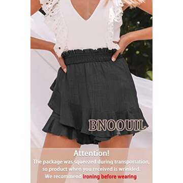 BNOOUIL Women's High Waisted Shorts Summer Casual Comfy Flowy Beach Linen Cotton Shorts Wrap Mini Sk...