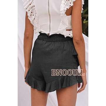 BNOOUIL Women's High Waisted Shorts Summer Casual Comfy Flowy Beach Linen Cotton Shorts Wrap Mini Skirt Skort HBKQ-Black-XL