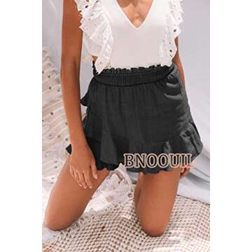 BNOOUIL Women's High Waisted Shorts Summer Casual Comfy Flowy Beach Linen Cotton Shorts Wrap Mini Skirt Skort HBKQ-Black-XL