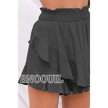 BNOOUIL Women's High Waisted Shorts Summer Casual Comfy Flowy Beach Linen Cotton Shorts Wrap Mini Skirt Skort HBKQ-Black-XL