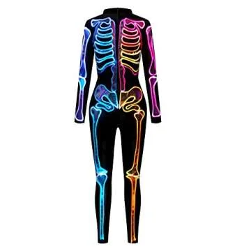 Honeystore Women's Skeleton Print Jumpsuit Costume - 3D Stretch Bodysuit Cosplay B142-272 M