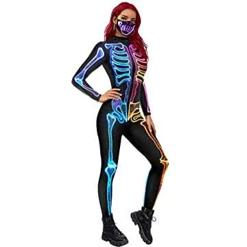 Honeystore Skeleton Print Bodysuit Costume for Ladies