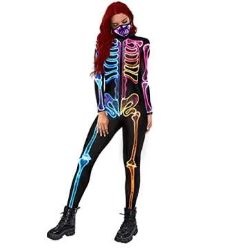 Honeystore Skeleton Print Bodysuit Costume for Ladies