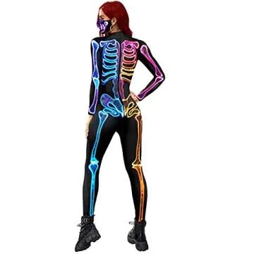 Honeystore Skeleton Print Bodysuit Costume for Ladies
