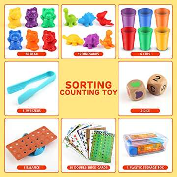Rainbow Counting Bears Activity Toys Set 92Pcs,Number Color Recognition Games Matching Sorting Cups ...