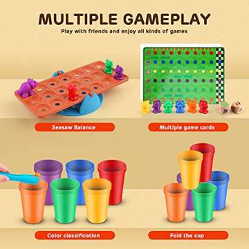 Rainbow Counting Bears Activity Toys Set 92Pcs,Number Color Recognition Games Matching Sorting Cups Libra Little Dinosaur and Dice,Early Educational Toys Gift for 3 4 5 6 year olds Kids Girls Boys