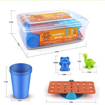 Rainbow Counting Bears Activity Toys Set 92Pcs,Number Color Recognition Games Matching Sorting Cups Libra Little Dinosaur and Dice,Early Educational Toys Gift for 3 4 5 6 year olds Kids Girls Boys