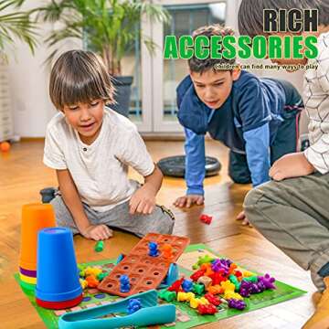 Rainbow Counting Bears Activity Toys Set 92Pcs,Number Color Recognition Games Matching Sorting Cups Libra Little Dinosaur and Dice,Early Educational Toys Gift for 3 4 5 6 year olds Kids Girls Boys