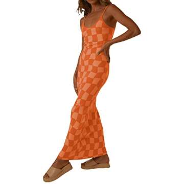 Melliflo Womens Sleeveless Maxi Tank Dress Spaghetti Strap Pattern Print Long Bodycon Dress Sexy Slim Cami Dress(PL-O, S)