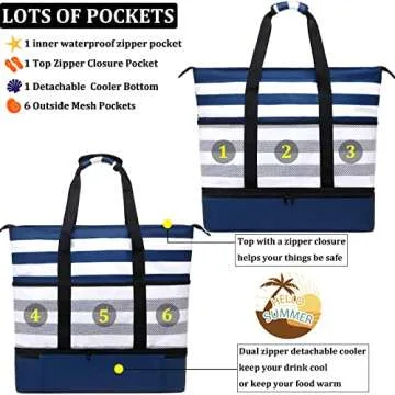 JIANYA Beach Bag Women Waterproof Sandproof Beach Tote Bags with Cooler Top Zipper Large Totes for Beach Pool Travel Daily