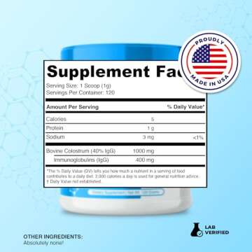 Prime Powders Colostrum Over 40% IgG, Grass Fed, Gut Health, Bloating Immunity Skin & Hair, Muscle R...