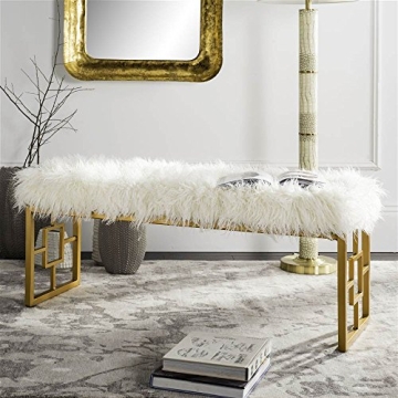 Safavieh Glam White Faux Sheepskin Gold Bench for Home