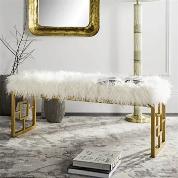 Safavieh Glam White Faux Sheepskin Gold Bench for Home
