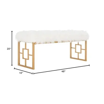 Safavieh Glam White Faux Sheepskin Gold Bench for Home