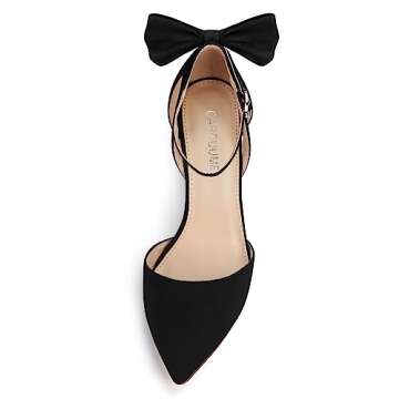 Carcuume Womens Bow Tie Back Heels Close Toe Pumps Stiletto High Heels Wedding Shoes Ankle Strap Hee...