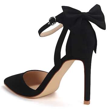 Carcuume Womens Bow Tie Back Heels Close Toe Pumps Stiletto High Heels Wedding Shoes Ankle Strap Heel Sandals,BELLEOO-BLACK-8