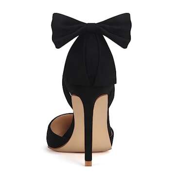 Carcuume Womens Bow Tie Back Heels Close Toe Pumps Stiletto High Heels Wedding Shoes Ankle Strap Heel Sandals,BELLEOO-BLACK-8