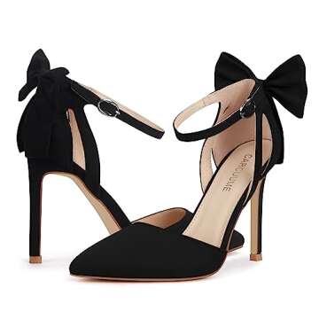 Carcuume Womens Bow Tie Back Heels Close Toe Pumps Stiletto High Heels Wedding Shoes Ankle Strap Heel Sandals,BELLEOO-BLACK-8