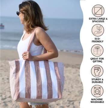 Folkulture Beach Bags For Women | Large 17x14 Beach Tote | Easter Gift