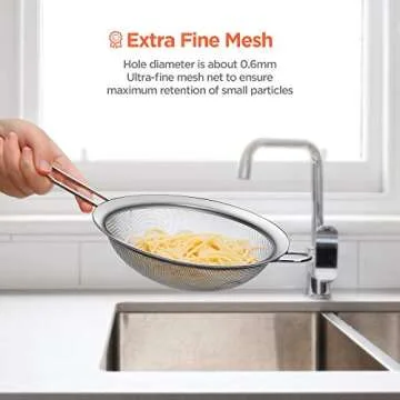 IPOW Set of 3 Stainless Steel Fine Mesh Strainer, Colander Sieve Sifters with Long Handle for Kitchen Food, Small Medium Large Size for Tea Coffee Powder Fry Juice Rice Vegetable Fruit Etc.