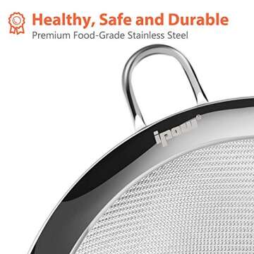 IPOW Set of 3 Stainless Steel Fine Mesh Strainer, Colander Sieve Sifters with Long Handle for Kitchen Food, Small Medium Large Size for Tea Coffee Powder Fry Juice Rice Vegetable Fruit Etc.