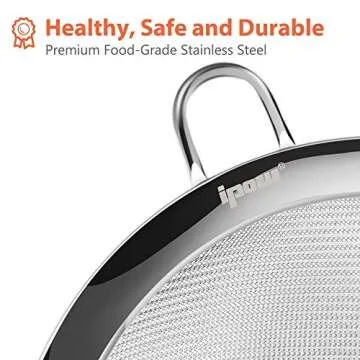 IPOW Set of 3 Stainless Steel Fine Mesh Strainer, Colander Sieve Sifters with Long Handle for Kitchen Food, Small Medium Large Size for Tea Coffee Powder Fry Juice Rice Vegetable Fruit Etc.