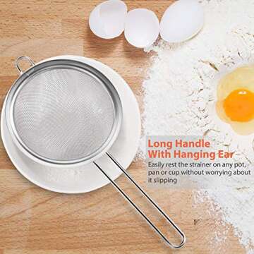 IPOW Set of 3 Stainless Steel Fine Mesh Strainer, Colander Sieve Sifters with Long Handle for Kitchen Food, Small Medium Large Size for Tea Coffee Powder Fry Juice Rice Vegetable Fruit Etc.