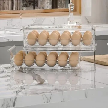 BPA Free Stackable Egg Holder 18 Egg Tray Clear Refrigerator Organizer