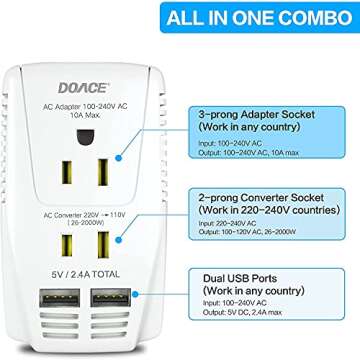 Upgraded DoAce C11 2000W Travel Voltage Converter for Hair Dryer Straightener Curling Iron, Step Dow...