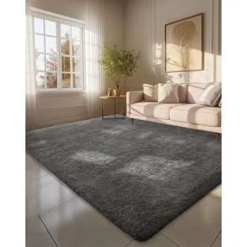 Ophanie 6x9 Area Rugs for Living Room Bedroom, Dark Gray Fluffy Shag Fuzzy Plush Soft Carpets, Floor Shaggy Grey Rug, Home Decor Aesthetic