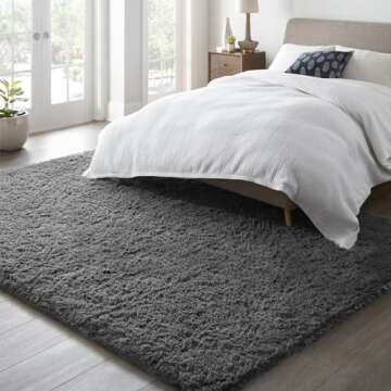 Ophanie 6x9 Area Rugs for Living Room Bedroom, Dark Gray Fluffy Shag Fuzzy Plush Soft Carpets, Floor Shaggy Grey Rug, Home Decor Aesthetic