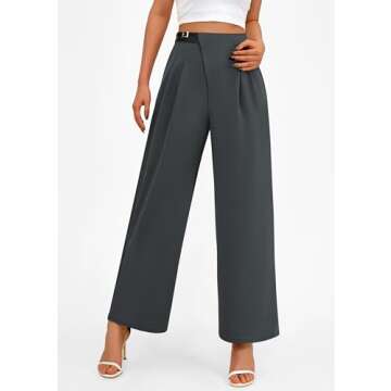 PRETTYGARDEN Women's Wide Leg Pants Dressy High Waisted Business Casual Work Office Suit Palazzo Pant Trousers (Dark Grey,4)