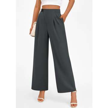 PRETTYGARDEN Women's Wide Leg Pants Dressy High Waisted Business Casual Work Office Suit Palazzo Pant Trousers (Dark Grey,4)