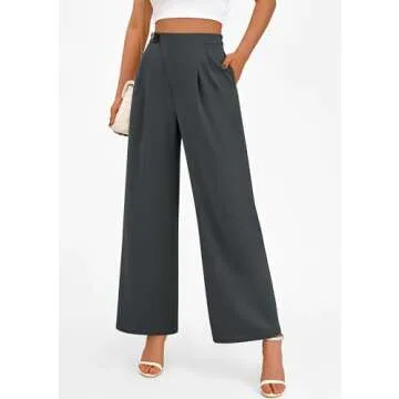 PRETTYGARDEN Women's Wide Leg Pants Dressy High Waisted Business Casual Work Office Suit Palazzo Pant Trousers (Dark Grey,4)