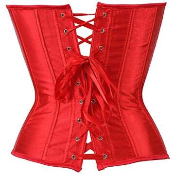 Blidece Women's Lace Up Boned Bustier Corset Top Sexy Lingerie Sets Red Satin Waist Cincher S