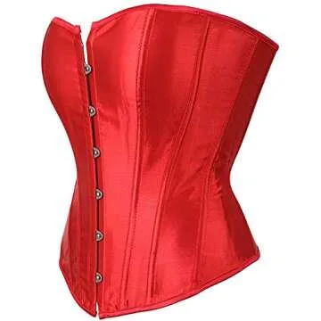 Blidece Women's Lace Up Boned Bustier Corset Top Sexy Lingerie Sets Red Satin Waist Cincher S