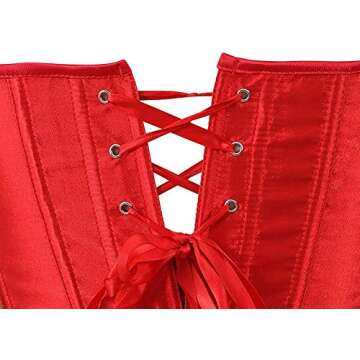 Blidece Women's Lace Up Boned Bustier Corset Top Sexy Lingerie Sets Red Satin Waist Cincher S