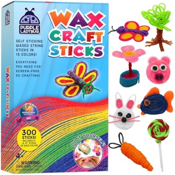 PURPLE LADYBUG Bendable Wax Craft Sticks for Kids: 15 Colors, 2 Lengths - 6&12 Inches, 150 of Each -...