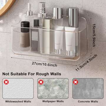 Diesisa Acrylic Wall Mount Organizer, Self Adhesive Organizer for Wall, Shower Caddies Organizer, Ad...